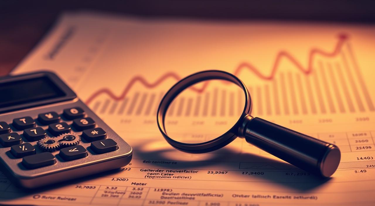 A detailed, high-resolution rendering of the "gleitender neuwertfaktor" concept. In the foreground, a calculator or financial ledger, with intricate gears and cogs symbolizing the dynamic nature of the depreciation factor. The middle ground features a magnifying glass hovering over the ledger, emphasizing the importance of precise calculations. In the background, a stylized graph or chart displays the fluctuating depreciation rates over time, conveying the sliding scale nature of the "gleitender neuwertfaktor". The lighting is warm and subdued, creating a contemplative, analytical atmosphere. The overall composition should feel technical, yet visually compelling, to illustrate the essence of the "gleitender neuwertfaktor" concept.