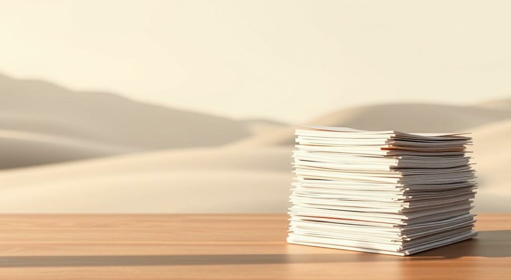 A serene and minimalist illustration of "gleitender Neuwertfaktor". In the foreground, a stack of neatly organized documents and files, representing the insurance policies and financial records. The background features a softly blurred, grayscale landscape, conveying a sense of balance and professionalism. Warm, directional lighting illuminates the scene, casting subtle shadows and highlights on the paperwork. The overall composition is clean, elegant, and evocative of the precise, data-driven nature of the "gleitender Neuwertfaktor" concept. The image reflects the thoughtful, analytical nature of the section title "Definition des gleitenden Neuwertfaktors".