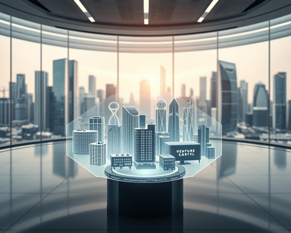 A futuristic financial landscape, with a central focus on a group of diverse alternative investment assets. In the foreground, a crystalline, holographic display showcases a range of alternative financial instruments, including hedge funds, private equity, venture capital, and real estate. The middle ground features a sleek, minimalist office environment, with clean lines and a neutral color palette. In the background, a cityscape of towering skyscrapers and gleaming infrastructure reflects the modern, technologically-advanced nature of the alternative investment industry. Soft, directional lighting illuminates the scene, creating a sense of depth and emphasizing the sophisticated, cutting-edge nature of the alternative assets on display. The overall mood is one of innovation, stability, and financial opportunity.